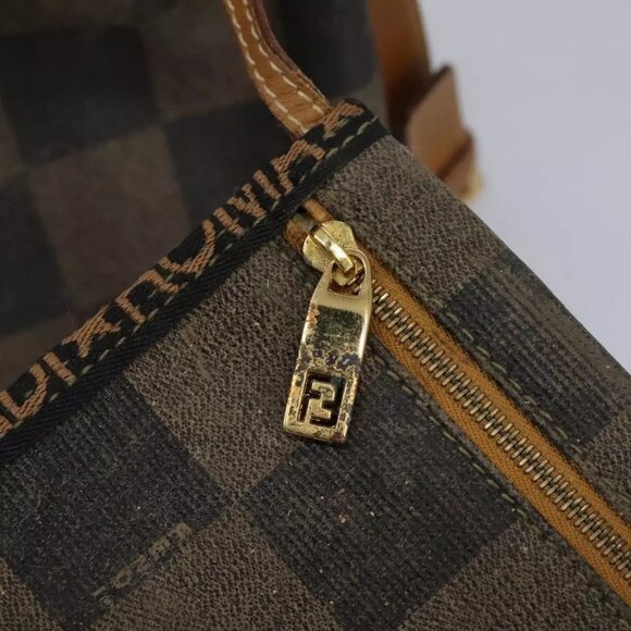 FENDI Pecan Canvas Shoulder Bag PVC Leather Brown Auth - Picture 12 of 16